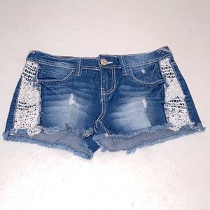Amethyst Jeans White Lace & Blue Denim Shorts